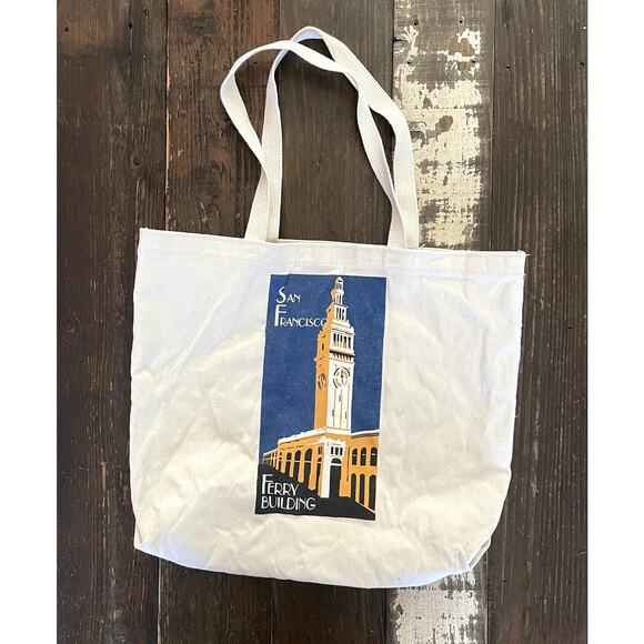 San Francisco Ferry Building Retro Print Tote Bag - Picture 1 of 4